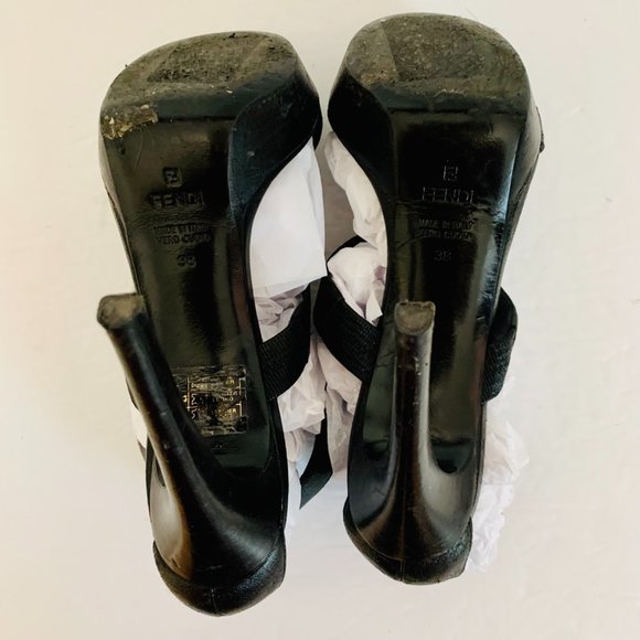 FENDI CAGE LEATHER STRAPPY HIGH HEELS SANDALS MADE IN ITALY - Picture 5 of 11